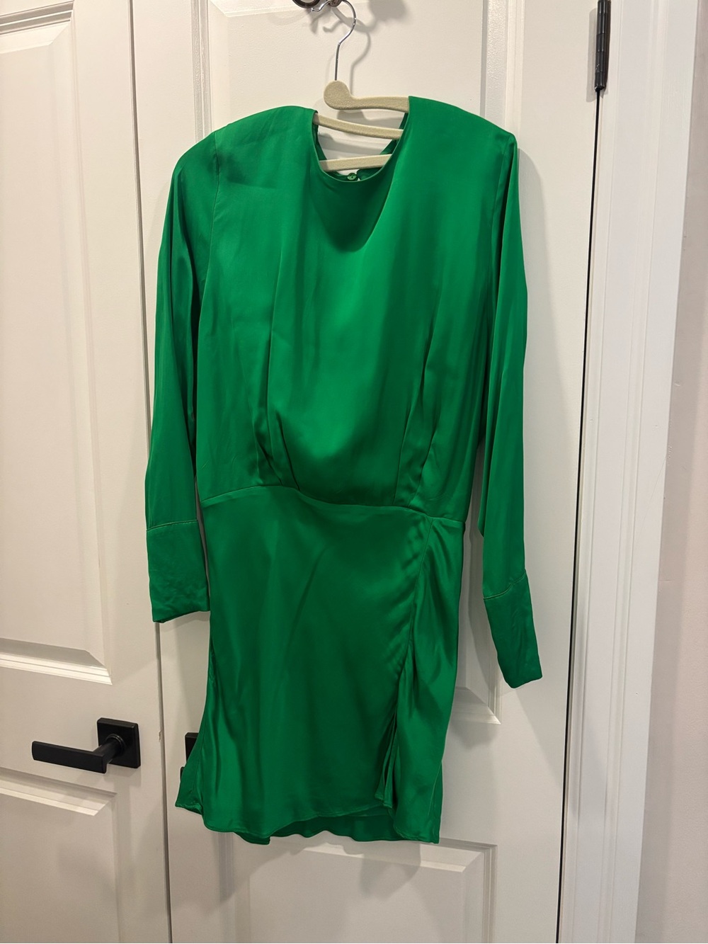 Mango Emerald Green Long-Sleeve Satin Dress